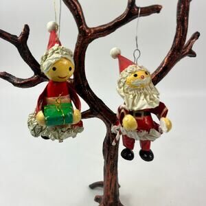 Vintage Papier Mâché Santa & Mrs Claus Christmas Ornaments 4.5" Handcrafted Set